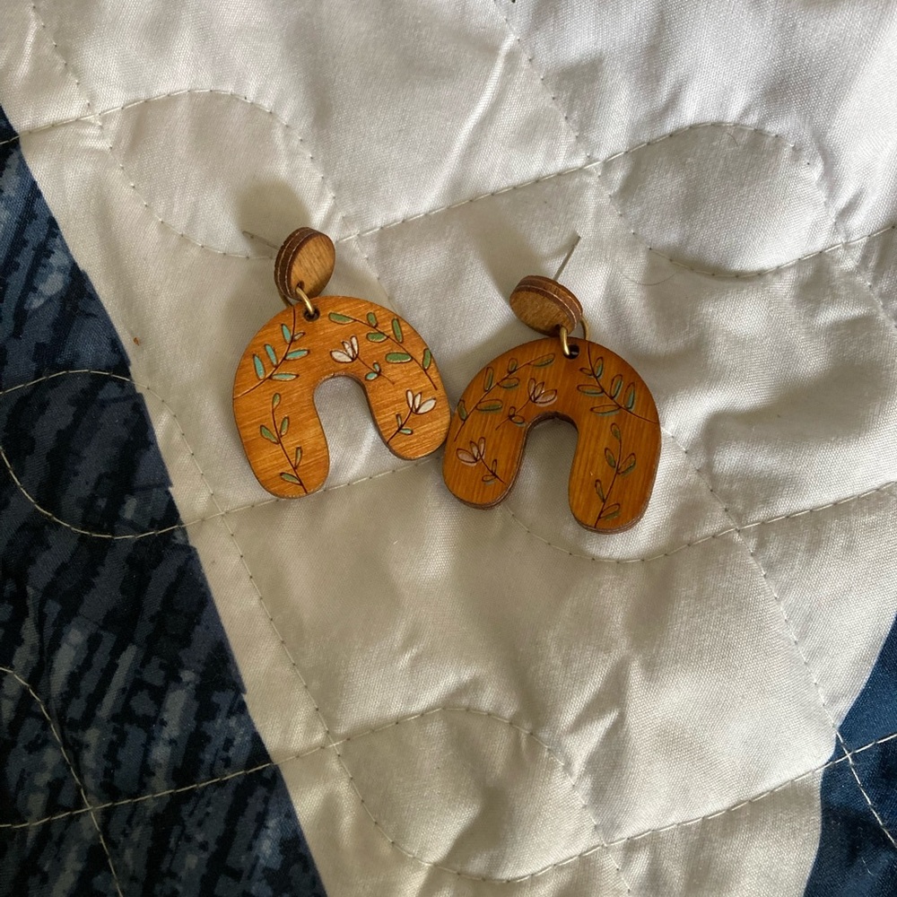 Hobby Lobby Wooden Floral Earrings - Brown and Green